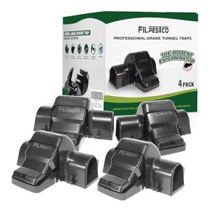 Filpestco Set of 4 Professional Grade Extra Large Tunnel Rat Snap Traps, Mouse Trap, Reusable Trap, Heavy Duty for Indoor and Outdoor Pest Control Rodent Solution