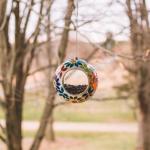 Backyard Expressions Hanging Glass Bird Feeder - Multicolor - Fly Through Bird Feeders for Outside, Mosaic Bird Feeder, Round Shape Wild Birdfeeder