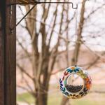 Backyard Expressions Hanging Glass Bird Feeder - Multicolor - Fly Through Bird Feeders for Outside, Mosaic Bird Feeder, Round Shape Wild Birdfeeder