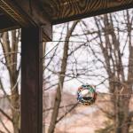 Backyard Expressions Hanging Glass Bird Feeder - Multicolor - Fly Through Bird Feeders for Outside, Mosaic Bird Feeder, Round Shape Wild Birdfeeder