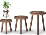 Vecxoty 3-Pack Wood Plant Stands Indoor, Single Plant Stand for 6-12 Inch Pots, Mid-Century Modern Plant Stool, Tall Plant Stand for Large Plants Perfect Fit for Living Room, Balcony, Office