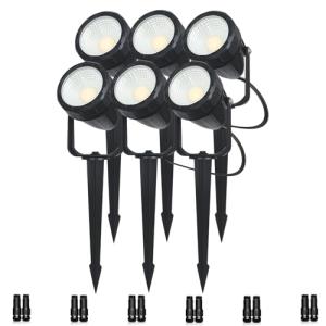 Low Voltage Safety Landscape Lights Outdoor: 7W 840LM LED Landscape Lighting with Connectors & Transformer for Tree Garden Yard Pathway | 24V Warm Yellow 3000K Spotlights | IP65 Waterproof | 6 Pack