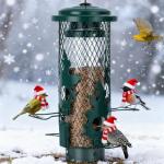 Gbekery Squirrel Proof Bird Feeder for Outdoors Hanging, Metal Mesh Bird Feeder for Outsides with Gravity Protection for Small Birds, Weatherproof and Durable, Green