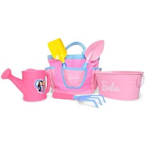 Barbie Garden Set – Real Gardening Tools for Kids with Watering Can, Metal Tools, Flower Pot and Storage Bag – Pink Tool Playset for Outdoors, 6 Pieces