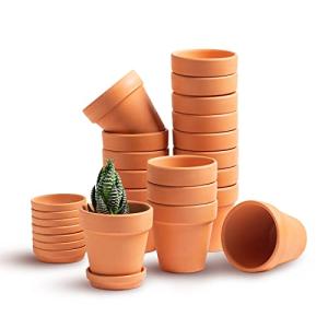 HERDUK 3 inch Terracotta Clay Pots Pack of 18, Small Plant Pots with Drainage Holes and Saucers, Mini Nursery Plant Pots for Succulents, Cactus, Indoor,Outdoor,Halloween Decor
