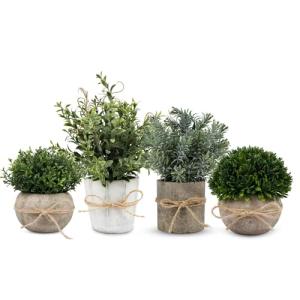 PENGYEE 4 Pack Small Fake Plants in White Pulp Pot for Home Decor, Artificial Plants Indoor, Small Faux Plants Indoor for Bathroom Bedroom Kitchen Office Farmhouse Room Shelf Decor