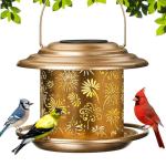 Solar Bird Feeders for Outdoors, Weatherproof Metal Bird Feeder with Fireworks Pattern for Christmas Decoration, Hanging Birdfeeder Lantern for Courtyard Garden Outside