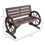 Outsunny 41" Wooden Wagon Wheel Bench, Rustic Outdoor Patio Weather Resistance Furniture, 2-Person Slatted Seat Bench with Backrest, Carbonized