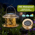 Solar Bird Feeders for Outdoors, Weatherproof Metal Bird Feeder with Fireworks Pattern for Christmas Decoration, Hanging Birdfeeder Lantern for Courtyard Garden Outside
