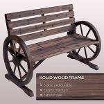 Outsunny 41" Wooden Wagon Wheel Bench, Rustic Outdoor Patio Weather Resistance Furniture, 2-Person Slatted Seat Bench with Backrest, Carbonized