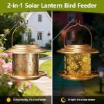 Solar Bird Feeders for Outdoors, Weatherproof Metal Bird Feeder with Fireworks Pattern for Christmas Decoration, Hanging Birdfeeder Lantern for Courtyard Garden Outside