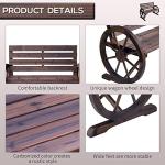 Outsunny 41" Wooden Wagon Wheel Bench, Rustic Outdoor Patio Weather Resistance Furniture, 2-Person Slatted Seat Bench with Backrest, Carbonized