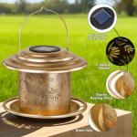 Solar Bird Feeders for Outdoors, Weatherproof Metal Bird Feeder with Fireworks Pattern for Christmas Decoration, Hanging Birdfeeder Lantern for Courtyard Garden Outside