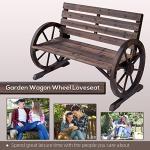 Outsunny 41" Wooden Wagon Wheel Bench, Rustic Outdoor Patio Weather Resistance Furniture, 2-Person Slatted Seat Bench with Backrest, Carbonized