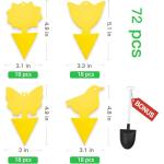 72 Pcs Classic Sticky Traps for Fungus Gnat (Plants), Flying Insect, Whitefly and Fly, Yellow Sticky Insect Catcher Traps for Indoor/Outdoor, Kitchen, and Plants, High-End Glue, Non-Toxic, 4 Shapes