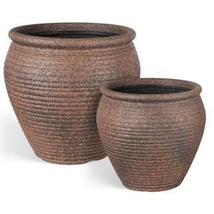WORTH Clay-Pot-Style Plastic Planter Pots Set of 2 (Large: 17"Dia x 16"H & Small: 13"Dia x 13"H), Rustic style Flower Pots, Lightweight Plant Pots with Drainage Hole & Plug for Indoor & Outdoor Use