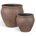WORTH Clay-Pot-Style Plastic Planter Pots Set of 2 (Large: 17"Dia x 16"H & Small: 13"Dia x 13"H), Rustic style Flower Pots, Lightweight Plant Pots with Drainage Hole & Plug for Indoor & Outdoor Use