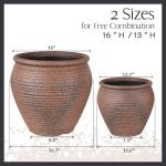 WORTH Clay-Pot-Style Plastic Planter Pots Set of 2 (Large: 17"Dia x 16"H & Small: 13"Dia x 13"H), Rustic style Flower Pots, Lightweight Plant Pots with Drainage Hole & Plug for Indoor & Outdoor Use