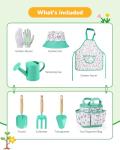 Grenebo Kids Gardening Set Toys,Includes Metal Trowel,Transplanting Shovel,Garden hat,Rake,Apron,Gloves,Watering Can,and Tool Organizer Bag (Lake Green)