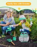 Grenebo Kids Gardening Set Toys,Includes Metal Trowel,Transplanting Shovel,Garden hat,Rake,Apron,Gloves,Watering Can,and Tool Organizer Bag (Lake Green)