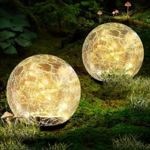 Coroor Garden Solar Ball Lights Outdoor Waterproof, 50 LED Cracked Glass Globe Solar Power Ground Lights for Path Yard Patio Lawn, Christmas Decoration Landscape Warm White(2 Pack 4.7'')