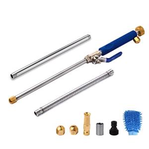 Hwylizg High Pressure Power Washer Wand, Hydro Jet Water Wand Pressure Sprayer,Flexible Garden Watering Wand with 3 Hose Nozzle Universal Hose End for Car Pet Window Patio Gutter Cleaning Tool Blue