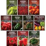 10 Pepper Seed Packs for Planting | Jalapeño, Serrano, Cayenne, Bell, Habanero, Poblano & More – Hot & Sweet Heirloom Non-GMO Peppers Collection – Survival Garden Seeds