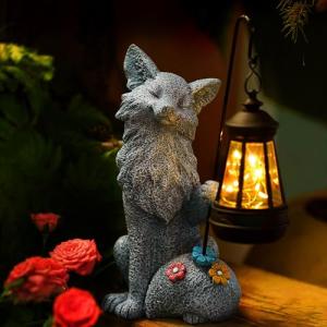 Fox Statue for Garden Decor, Garden Statue with Solar Power Light for Outdoor Patio Porch Lawn Yard Backyard Oudside Indoor Shelf Decoration,Praying Fox Sculptures Decorations to Wow Your Guests