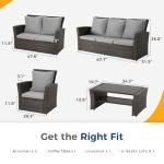 Wisteria Lane 5 Piece Patio Furniture Set, Wicker Outdoor Patio Conversation Furniture Set, All Weather Outdoor Patio Sofa with Cushion and Glass Table, Grey