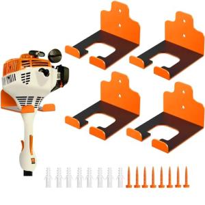 JNIHEEP Garage Organizer Trimmer Rack, Garden Power Tool Hanger Weed Whackers Holder Wall Mounted for Grass Trimmer, Hedge Trimmer, Garage Trimmer, Garden Tools,4 Pack(Orange)