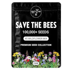 Package of 100,000 Wildflower Seeds - Save The Bees Wild Flower Seeds Collection - 45 Varieties of Pure Non-GMO Flower Seeds for Planting Including Milkweed, Poppy, and Lupine