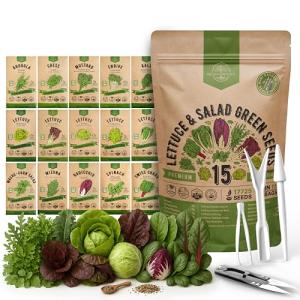 Organo Republic 15 Lettuce & Salad Greens Seeds Variety Pack 17700+ Non-GMO Heirloom Lettuce Seeds for Indoors & Outdoors Garden, Hydroponics, Aerogarden - Arugula, Kale, Spinach, Swiss Chard, Lettuce