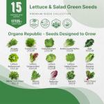 Organo Republic 15 Lettuce & Salad Greens Seeds Variety Pack 17700+ Non-GMO Heirloom Lettuce Seeds for Indoors & Outdoors Garden, Hydroponics, Aerogarden - Arugula, Kale, Spinach, Swiss Chard, Lettuce