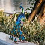 TERESA'S COLLECTIONS Garden Decor, Peacock Garden Decor, Elegant Peacock with Colorful Painting,18", Waterproof Metal Garden Statues, Peacock Gifts, Birthday Gifts for Women Mom
