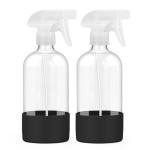 Worldgsb 2 Pack Glass Spray Bottles with Silicone Sleeve, 16 oz Empty Refillable Containers with Adjustable Spray Nozzles, Spray Bottles for Hair, Cleaning Solutions and Plants Black