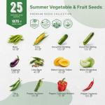 25 Summer Vegetable & Fruit Seeds Variety Pack - 1,870+ Non-GMO Heirloom Veggie & Fruits Seeds for Outdoors and Indoor Home Gardening, Including Collards, Tomato, Pepper, Okra, Onion, Bean, Cucumber