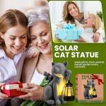 Solar Garden Outdoor Statues Cat with Solar Lantern,Outdoor Cat Figurines Decorations,Lawn Decor Rabbit Statue for Patio, Balcony, Yard Ornament,Unique Housewarming and Birthdays Gifts for Mom Women
