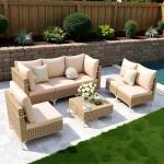 Ophelian 7 Piece Patio Furniture Set, Outdoor Wicker Sectional Couch Weave Rattan Sofa with Coffee Table & Thick Cushion(Beige), Perfect for Lawn, Deck, Garden, Backyard