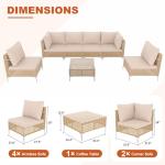Ophelian 7 Piece Patio Furniture Set, Outdoor Wicker Sectional Couch Weave Rattan Sofa with Coffee Table & Thick Cushion(Beige), Perfect for Lawn, Deck, Garden, Backyard