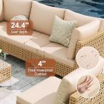 Ophelian 7 Piece Patio Furniture Set, Outdoor Wicker Sectional Couch Weave Rattan Sofa with Coffee Table & Thick Cushion(Beige), Perfect for Lawn, Deck, Garden, Backyard