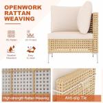 Ophelian 7 Piece Patio Furniture Set, Outdoor Wicker Sectional Couch Weave Rattan Sofa with Coffee Table & Thick Cushion(Beige), Perfect for Lawn, Deck, Garden, Backyard