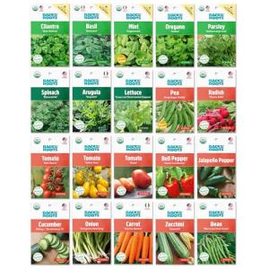 Back to The Roots Organic Seed Bundle - Herbs and Vegetables Variety Pack for Planting - Assorted Non-GMO Seed Mix for Beginner Indoor and Outdoor Gardening, (Pack of 20)