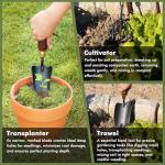 RESTMO 3-in-1 Heavy Duty Gardening Tools Kit, Premium Carbon Steel Garden Tools with Ergonomic Wooden Handle Includes Trowel, Transplanter, and Cultivator, Ideal Gardening Gifts for Women, Gardener
