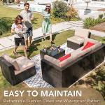 Devoko Patio Furniture Sets 6 Pieces Outdoor Sectional Rattan Sofa Manual Weaving Wicker Patio Conversation Set with Glass Table and Cushion (Beige)