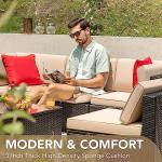 Devoko Patio Furniture Sets 6 Pieces Outdoor Sectional Rattan Sofa Manual Weaving Wicker Patio Conversation Set with Glass Table and Cushion (Beige)