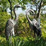 Kircust Garden Crane Statues, Standing Metal Patina Heron Decoy Outdoor Statue, 42-46 Inch Bird Yard Art for Patio Lawn Pond, Set of 2