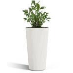 FONTOI 23.6" Tall Planter for Outdoor Plants Set of 2 Large Outdoor Plastic Striped Flower Pots, Front Porch Furniture, Garden Pots, Decorative Planters for Indoor/Outdoor, Patio, Balcony, White