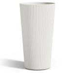 FONTOI 23.6" Tall Planter for Outdoor Plants Set of 2 Large Outdoor Plastic Striped Flower Pots, Front Porch Furniture, Garden Pots, Decorative Planters for Indoor/Outdoor, Patio, Balcony, White