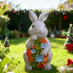 Nacome Solar Garden Outdoor Statues Bunny with Succulent and 7 LED Lights – Lawn Decor for Patio, Balcony, Yard Ornament - Chrismtas Gifts for Mom Grandma