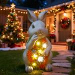 Nacome Solar Garden Outdoor Statues Bunny with Succulent and 7 LED Lights – Lawn Decor for Patio, Balcony, Yard Ornament - Chrismtas Gifts for Mom Grandma